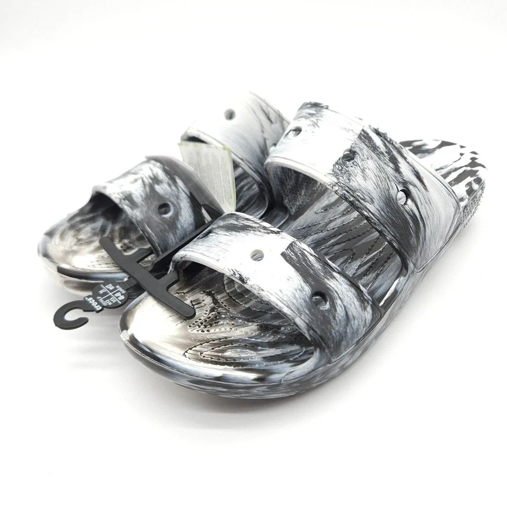 Crocs Classic Mens Size 13 Marbled White Black Slides Slip On Sandals New 207701